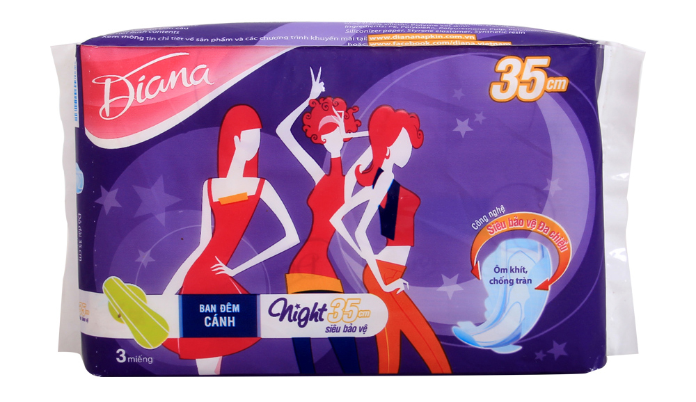 Băng vệ sinh Diana ban đêm có cánh 35cm (3 miếng) 1 bang-ve-sinh-ban-dem-diana-1